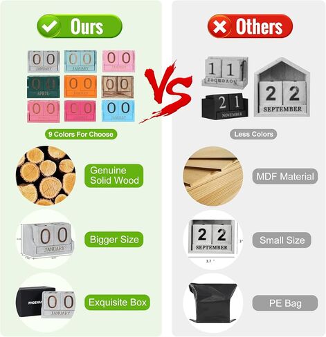 Wooden Desk Calendar,Desk Calendar Blocks for Teachers,Office Perpetual Date Block Small Home Desktop Decor Chic Vintage Month with Number Cubes Display Rustic Decoration(Carbonized Black) in Saudi Arabia
