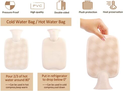 حقيبة زجاجة ماء ساخن 3 في 1 من Anlising، حقيبة ماء دافئ، حقيبة زجاجة ساخنة، زجاجة ماء ساخن مع غطاء للخصر، حقيبة زجاجة ماء ساخن مع حزام ناعم + عصابة رأس + قمع، لتخفيف آلام الخصر والرقبة الخلفية (بني) in Kuwait