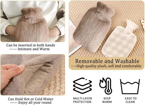 حقيبة زجاجة ماء ساخن 3 في 1 من Anlising، حقيبة ماء دافئ، حقيبة زجاجة ساخنة، زجاجة ماء ساخن مع غطاء للخصر، حقيبة زجاجة ماء ساخن مع حزام ناعم + عصابة رأس + قمع، لتخفيف آلام الخصر والرقبة الخلفية (بني) in Kuwait