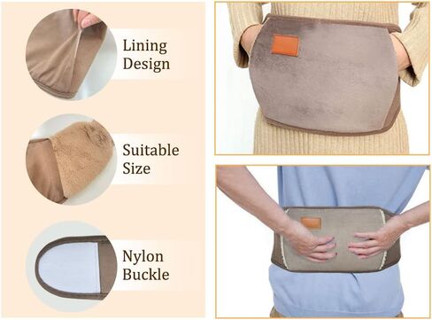 حقيبة زجاجة ماء ساخن 3 في 1 من Anlising، حقيبة ماء دافئ، حقيبة زجاجة ساخنة، زجاجة ماء ساخن مع غطاء للخصر، حقيبة زجاجة ماء ساخن مع حزام ناعم + عصابة رأس + قمع، لتخفيف آلام الخصر والرقبة الخلفية (بني) in Kuwait