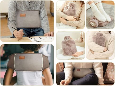 حقيبة زجاجة ماء ساخن 3 في 1 من Anlising، حقيبة ماء دافئ، حقيبة زجاجة ساخنة، زجاجة ماء ساخن مع غطاء للخصر، حقيبة زجاجة ماء ساخن مع حزام ناعم + عصابة رأس + قمع، لتخفيف آلام الخصر والرقبة الخلفية (بني) in Kuwait