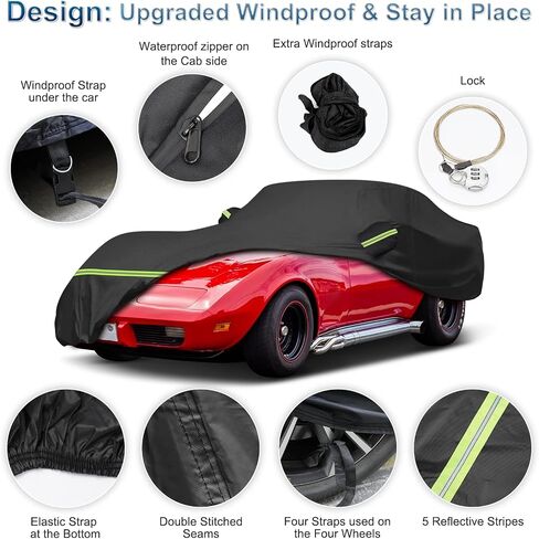 for C3 Corvette Car Cover Waterproof, Sun Heat Protection Outdoor Full Car Covers with Driver Side Zipper Windproof Heavy Duty All Weather Fit for C3 1968-1982 Chevy Corvette,Not for Rear Wing in Kuwait