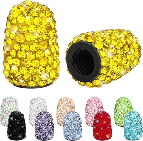 أغطية صمامات SAVORI Presta، (للدراجات على الطرق فقط) 2 عبوة من أغطية جذع صمام الإطارات المصنوعة يدويًا من حجر الراين، أغطية إطارات هوائية للدراجات الفرنسية (أصفر ليموني) in Kuwait