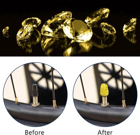 أغطية صمامات SAVORI Presta، (للدراجات على الطرق فقط) 2 عبوة من أغطية جذع صمام الإطارات المصنوعة يدويًا من حجر الراين، أغطية إطارات هوائية للدراجات الفرنسية (أصفر ليموني) in Kuwait