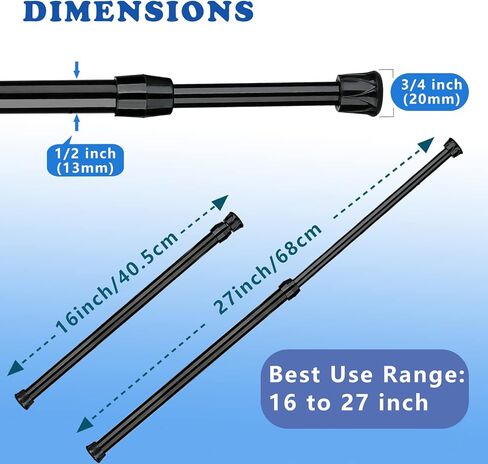 Bivbov قضيب ستارة التوتر - 16 إلى 26 بوصة قضبان توتر زنبركية قابلة للتعديل رفوف تجفيف للغسيل بدون حفر - قضبان ستارة شد صغيرة سوداء قابلة للتوسيع للخزانة وستائر المدخل in Kuwait
