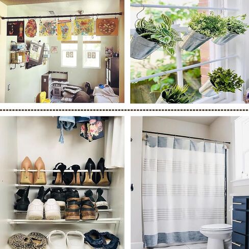 Bivbov قضيب ستارة التوتر - 16 إلى 26 بوصة قضبان توتر زنبركية قابلة للتعديل رفوف تجفيف للغسيل بدون حفر - قضبان ستارة شد صغيرة سوداء قابلة للتوسيع للخزانة وستائر المدخل in Kuwait