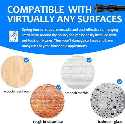 Bivbov قضيب ستارة التوتر - 16 إلى 26 بوصة قضبان توتر زنبركية قابلة للتعديل رفوف تجفيف للغسيل بدون حفر - قضبان ستارة شد صغيرة سوداء قابلة للتوسيع للخزانة وستائر المدخل in Kuwait