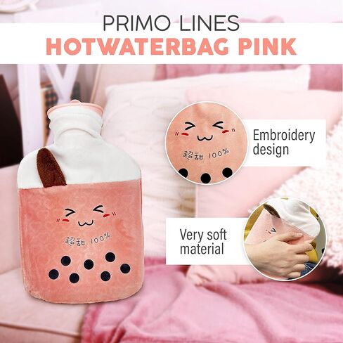 عبوة واحدة (1 لتر) زجاجة ماء ساخن لطيفة مع غطاء، كيس كبير من الماء البارد/الساخن لتخفيف الألم، آلام الكتف، كيس ماء دافئ لليدين والقدمين، التشنجات، علاج دافئ وساخن وبارد (شاي الفقاعات الوردي) in Kuwait