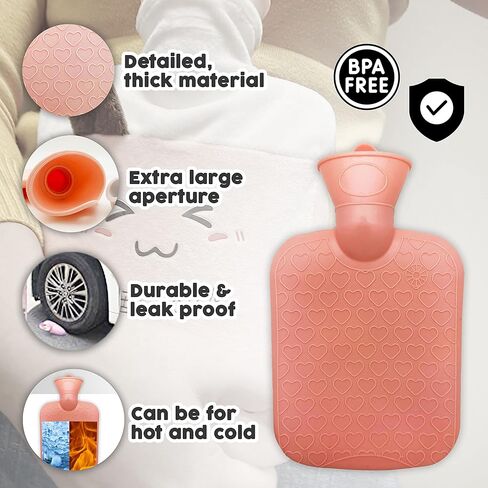 عبوة واحدة (1 لتر) زجاجة ماء ساخن لطيفة مع غطاء، كيس كبير من الماء البارد/الساخن لتخفيف الألم، آلام الكتف، كيس ماء دافئ لليدين والقدمين، التشنجات، علاج دافئ وساخن وبارد (شاي الفقاعات الوردي) in Kuwait