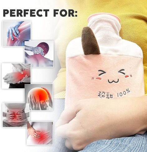 عبوة واحدة (1 لتر) زجاجة ماء ساخن لطيفة مع غطاء، كيس كبير من الماء البارد/الساخن لتخفيف الألم، آلام الكتف، كيس ماء دافئ لليدين والقدمين، التشنجات، علاج دافئ وساخن وبارد (شاي الفقاعات الوردي) in Kuwait