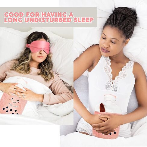 عبوة واحدة (1 لتر) زجاجة ماء ساخن لطيفة مع غطاء، كيس كبير من الماء البارد/الساخن لتخفيف الألم، آلام الكتف، كيس ماء دافئ لليدين والقدمين، التشنجات، علاج دافئ وساخن وبارد (شاي الفقاعات الوردي) in Kuwait