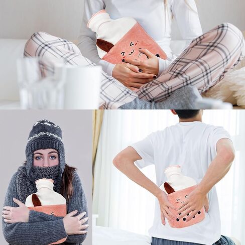 عبوة واحدة (1 لتر) زجاجة ماء ساخن لطيفة مع غطاء، كيس كبير من الماء البارد/الساخن لتخفيف الألم، آلام الكتف، كيس ماء دافئ لليدين والقدمين، التشنجات، علاج دافئ وساخن وبارد (شاي الفقاعات الوردي) in Kuwait