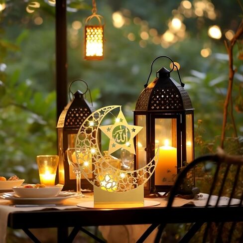Capoda 4 Pieces Ramadan Acrylic Ornaments with LED String Lights Eid Mubarak Tabletop Decorations Light up Moon Star Castle Table Sign Ramadan Mubarak Table Ornaments for Islamic Muslim Party Supplies in Saudi Arabia
