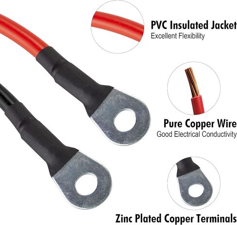 Cartman 2 AWG 12 Inches Battery Iverter Cables Set with Terminals, 3/8-Inch Lugs (Positive and Negative) for Motorcycle, Automotive in Saudi Arabia