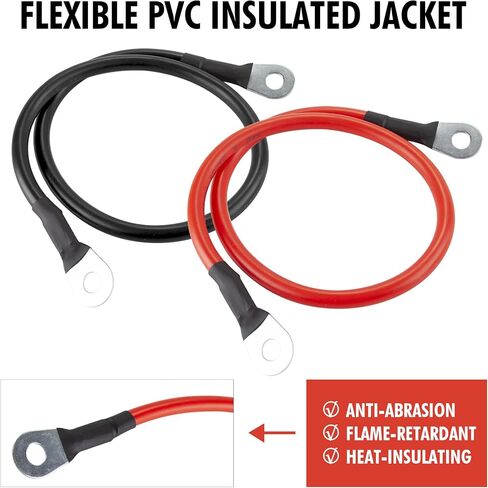 Cartman 2 AWG 12 Inches Battery Iverter Cables Set with Terminals, 3/8-Inch Lugs (Positive and Negative) for Motorcycle, Automotive in Saudi Arabia