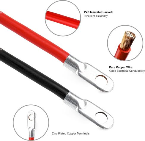 Cartman 2 AWG 12 Inches Battery Iverter Cables Set with Terminals, 3/8-Inch Lugs (Positive and Negative) for Motorcycle, Automotive in Saudi Arabia