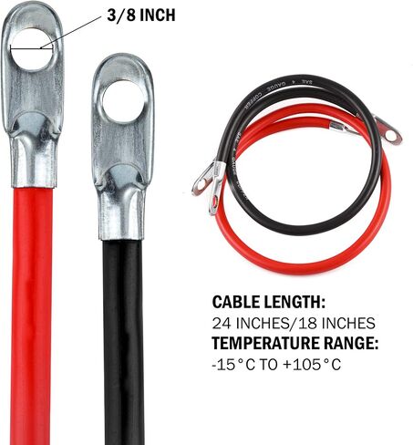 Cartman 2 AWG 12 Inches Battery Iverter Cables Set with Terminals, 3/8-Inch Lugs (Positive and Negative) for Motorcycle, Automotive in Saudi Arabia