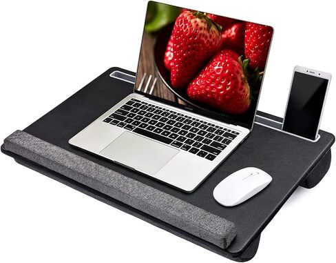 Extra Large Lap Laptop Desk - Full PU Material Mouse Pad Gaming Tray - Portable LapDesk with Phone Holder & Wrist Rest for Notebook, MacBook, Tablet, Bed, Sofa(Black, Fit Up 17.3-in Laptops) in Saudi Arabia