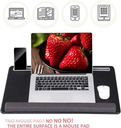 Extra Large Lap Laptop Desk - Full PU Material Mouse Pad Gaming Tray - Portable LapDesk with Phone Holder & Wrist Rest for Notebook, MacBook, Tablet, Bed, Sofa(Black, Fit Up 17.3-in Laptops) in Saudi Arabia