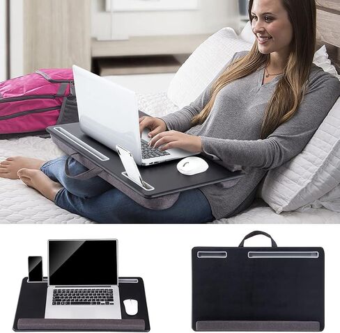 Extra Large Lap Laptop Desk - Full PU Material Mouse Pad Gaming Tray - Portable LapDesk with Phone Holder & Wrist Rest for Notebook, MacBook, Tablet, Bed, Sofa(Black, Fit Up 17.3-in Laptops) in Saudi Arabia