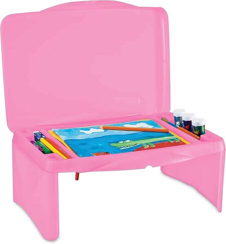 HearthSong Kids’ Portable Folding Lap Desk with Large Storage Activity Tray, 17"L x 12"W x 7½"H, Pink in Saudi Arabia