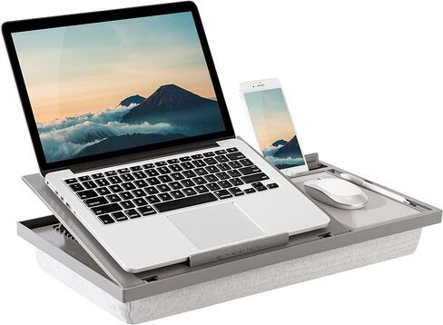 مكتب كمبيوتر محمول Ergo Pro من LAPGEAR مع 20 زاوية قابلة للتعديل ولوحة ماوس وحامل هاتف - أسود - يناسب أجهزة الكمبيوتر المحمولة مقاس 15.6 بوصة ومعظم الأجهزة اللوحية - طراز رقم 49408، كبير in Kuwait