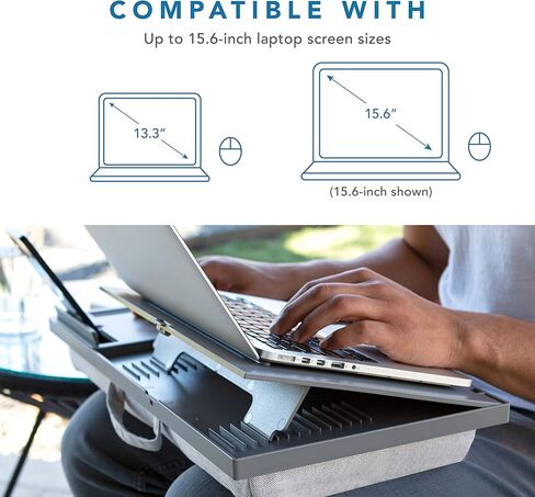 مكتب كمبيوتر محمول Ergo Pro من LAPGEAR مع 20 زاوية قابلة للتعديل ولوحة ماوس وحامل هاتف - أسود - يناسب أجهزة الكمبيوتر المحمولة مقاس 15.6 بوصة ومعظم الأجهزة اللوحية - طراز رقم 49408، كبير in Kuwait