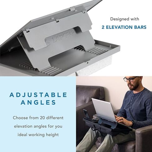 مكتب كمبيوتر محمول Ergo Pro من LAPGEAR مع 20 زاوية قابلة للتعديل ولوحة ماوس وحامل هاتف - أسود - يناسب أجهزة الكمبيوتر المحمولة مقاس 15.6 بوصة ومعظم الأجهزة اللوحية - طراز رقم 49408، كبير in Kuwait