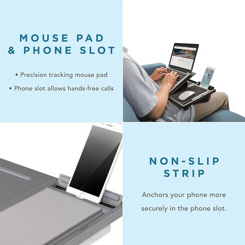 مكتب كمبيوتر محمول Ergo Pro من LAPGEAR مع 20 زاوية قابلة للتعديل ولوحة ماوس وحامل هاتف - أسود - يناسب أجهزة الكمبيوتر المحمولة مقاس 15.6 بوصة ومعظم الأجهزة اللوحية - طراز رقم 49408، كبير in Kuwait