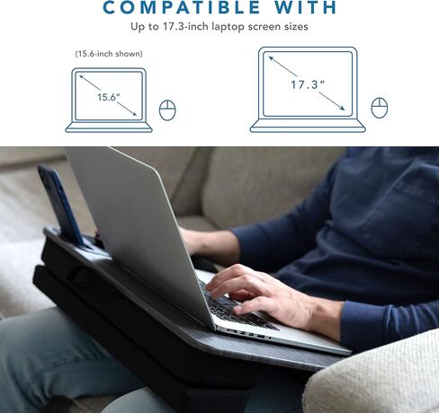 مكتب كمبيوتر محمول كبير جدًا قابل للتعديل من LAPGEAR مع مسند معصم جل ولوحة ماوس وحامل هاتف وحافة جهاز ووسادة معززة - أسود كربوني - يناسب أجهزة كمبيوتر محمولة تصل إلى 17.3 بوصة - طراز رقم 88108 in Kuwait