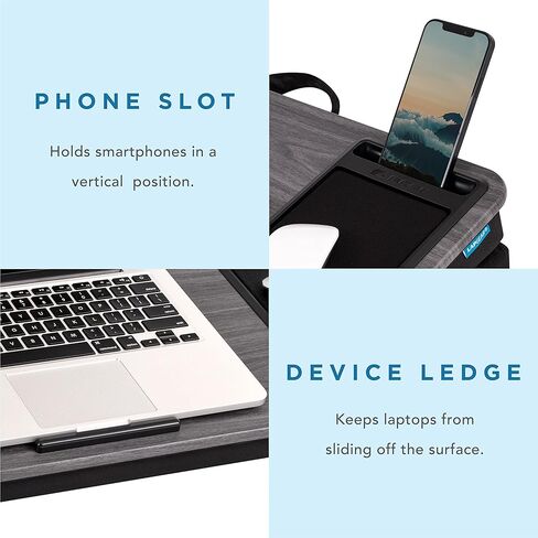 مكتب كمبيوتر محمول كبير جدًا قابل للتعديل من LAPGEAR مع مسند معصم جل ولوحة ماوس وحامل هاتف وحافة جهاز ووسادة معززة - أسود كربوني - يناسب أجهزة كمبيوتر محمولة تصل إلى 17.3 بوصة - طراز رقم 88108 in Kuwait