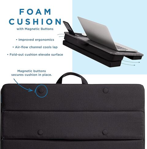 مكتب كمبيوتر محمول كبير جدًا قابل للتعديل من LAPGEAR مع مسند معصم جل ولوحة ماوس وحامل هاتف وحافة جهاز ووسادة معززة - أسود كربوني - يناسب أجهزة كمبيوتر محمولة تصل إلى 17.3 بوصة - طراز رقم 88108 in Kuwait