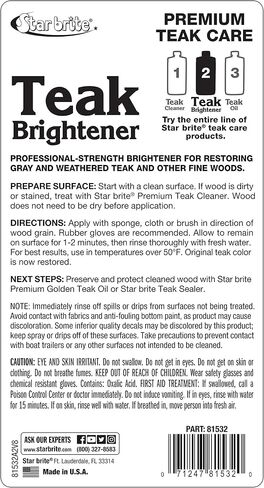 STAR BRITE Premium Teak Brightener - Enhances Natural Wood Grain & Restores Tone & Color While Preparing for a More Consistent Application of Teak Oil, Sealer or Stain in Saudi Arabia