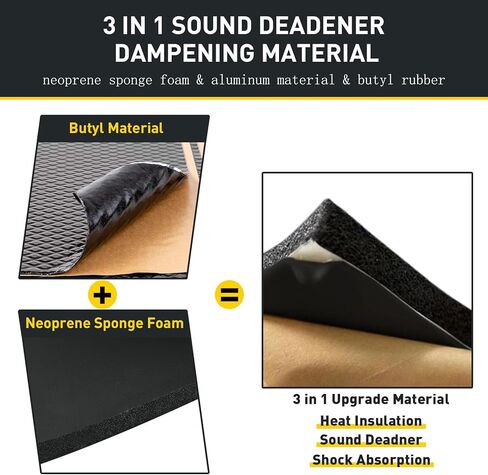 MODIGT 168 مل 10.76 قدم مربع حصيرة عزل صوت السيارة، رغوة إسفنجية بوتيل والنيوبرين، عزل الضوضاء ومواد تخفيف الاهتزاز لصندوق السيارة والباب والأرضية والسقف in Kuwait