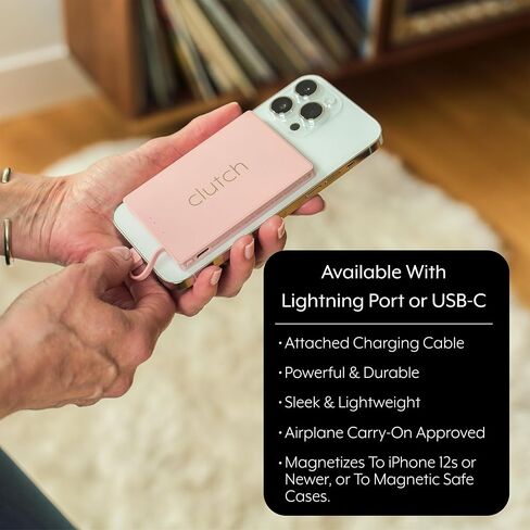 Clutch Pro – World's Thinnest Portable Charger – USB-C Power Bank 5000mAh – Magnetic Built-in Cable – TSA Approved Travel Charger – iPhone 15/16/17 & Android – Black in Saudi Arabia