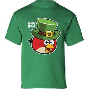 Angry Birds Official Red Green Hat Printed Short Sleeve 100% Cotton T-Shirt for Boys, Girls, Unisex