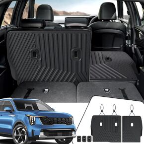 Floor Mats Cargo Mat with Backrest Mats for 2021-2024 2025 Kia Sorento 6/7 Seats Accessories(Not Fit Hybrid), All-Weather TPE Cargo Liner Seat Back S LX EX SX(Floor Mats+2-in-1 Cargo Mat)