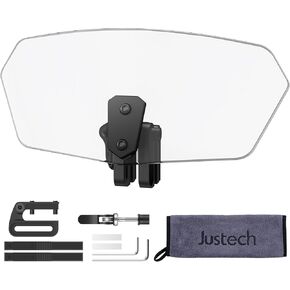 Justech Motorcycle Windshield, Adjustable Motorbike Wind Deflector, Windscreen Clip On Windshield Extension Spoiler Universal Fit for Motorcycles, Racing Bikes, Scooters -Transparent, Silver Bracket