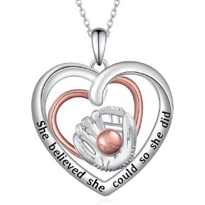 Baseball/Softball/Volleyball/Soccer Necklace Sterling Silver Baseball/Softball/Volleyball/Soccer Pendant Necklace Sport Jewelry Gifts for Women