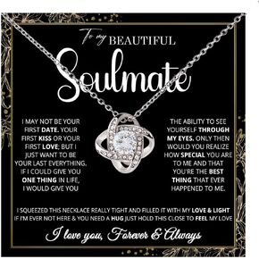 To My Beautiful Soulmate Necklace, Soulmate Necklace For Her, Soulmate Necklace For Wife, Jewelry Birthday Christmas For Girlfriend Message Card, Soulmate Necklace For Women