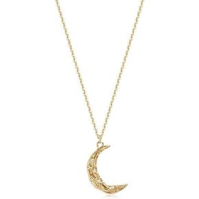 18k Karat Yellow Gold Plated Hammered Crescent Moon Pendant 16 inch lip chain Necklace Jewelry Gift for Women