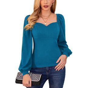 GRACE KARIN Women's Lantern Long Sleeve Blouse Retro Slim Fit Sweetheart Neckline Shirt Tops Vintage