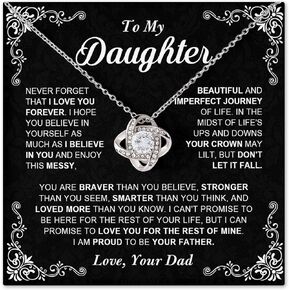 Daughter Gifts From Dad, To My Daughter Necklace From Dad, Never Forget That I Love You, Love Knot Necklace, Necklace For Daughter From Dad, Birthday Gift, Christmas Gift To Daughter From Dad, White