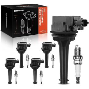 A-Premium Set of 5 Ignition Coil Pack and Iridium Spark Plugs Compatible with Volvo XC70 XC90 2003-2006, S60 2001-2005, S80 1999-2006, C70 1999-2005 S70 V70