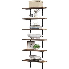 Lavish Home Floating Shelves - Set of 6 Shelves for Living Room, Kitchen, Bedroom, or Bathroom Decor - Wood Floating Shelves for Wall - Farmhouse Wall Décor (Rustic Brown)