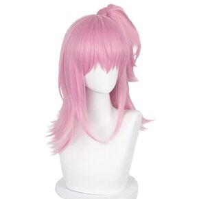 Anime Cosplay Wig With 45cm Long Pink Heat Resistant Synthetic Hair Halloween Party Wigs + Wig Cap