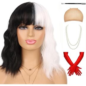 شعر مستعار مجعد باللون الأحمر والبرتقالي + نظارات + قلادة فيروزية + أقراط فيروزية للحبل زي Landlady Annie شعر مستعار زنجبيل مقاوم للحرارة للنساء لحفلات الهالوين أو المرح (مجموعة من 4 قطع) in Kuwait