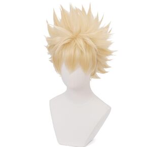 My Hero Academia Katsuki Bakugou Cosplay Wig Anime Costume with Gold Short Wigs for Men Halloween Family Party