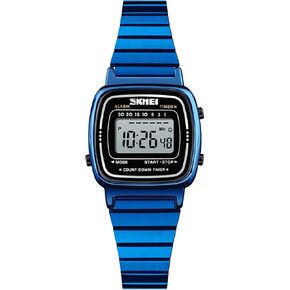 MASTOP Women's Classic Simple Petite Electronic Quartz Watch Stainless Steel Square Slim Led Watch Digital Watch
