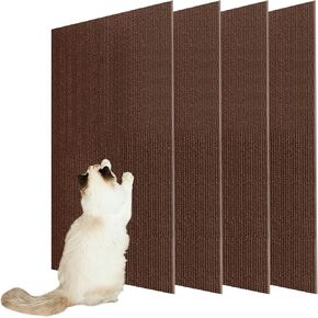 4 Pack Cat Scratch Mats 24"x16", Self-Adhesive Trimmable Cat Scratching Post Carpet Cat Floor Scratching Pad Rug Cat Tree Replacement Parts Mat Cat Scratcher for Step Couch Furniture Protector(Beige)